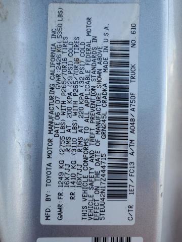 5TEUU42N17Z444715 - 2007 TOYOTA TACOMA ACCESS CAB ვერცხლისფერი ფოტო 12