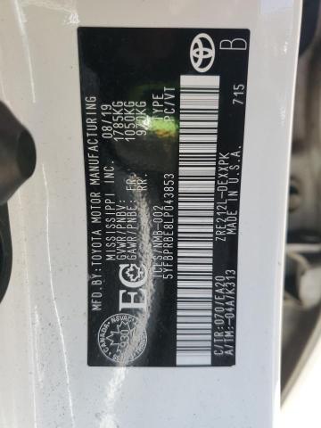 5YFBPRBE8LP043853 - 2020 TOYOTA COROLLA LE Ақ фото 13