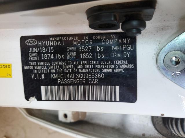 KMHCT4AE3GU965360 - 2016 HYUNDAI ACCENT SE თეთრი ფოტო 13