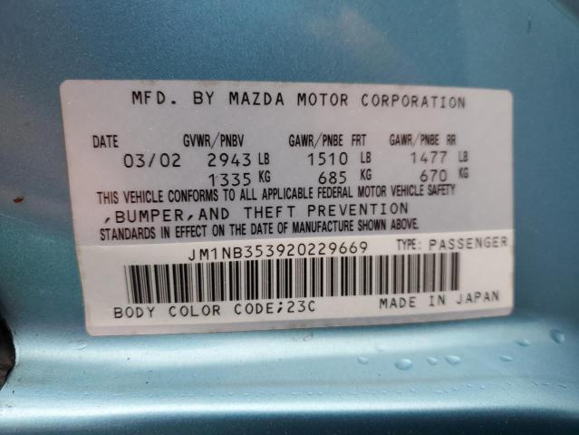 JM1NB353920229669 - 2002 MAZDA MX-5 MIATA BASE TURQUOISE photo 12