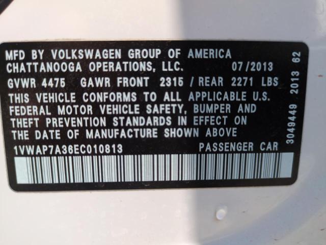 1VWAP7A36EC010813 - 2014 VOLKSWAGEN PASSAT S Blanco foto 12