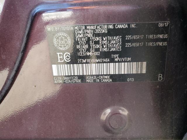 2T3WFREV6HW401464 - 2017 TOYOTA RAV4 XLE PURPLE photo 13