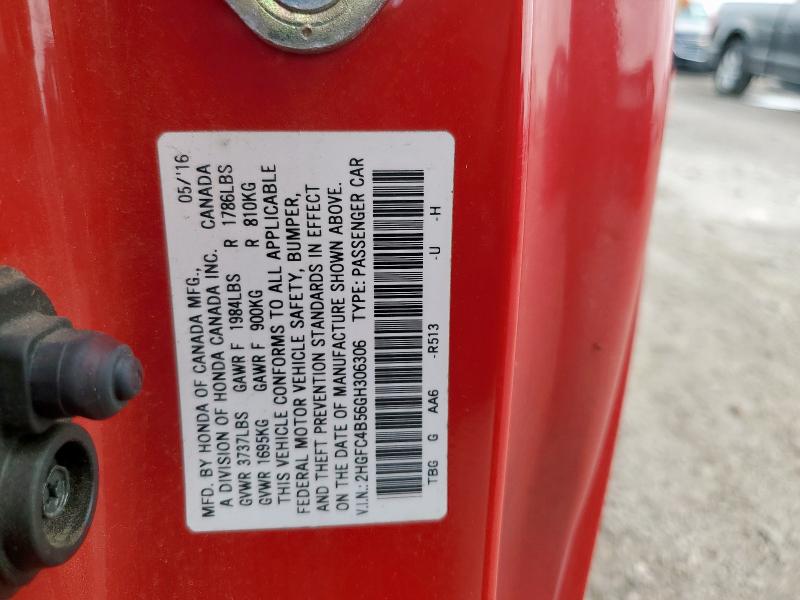 2HGFC4B56GH306306 - 2016 HONDA CIVIC LX أحمر صورة 12