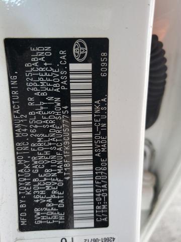 4T1BF1FK9CU577754 - 2012 TOYOTA CAMRY BASE WHITE photo 13