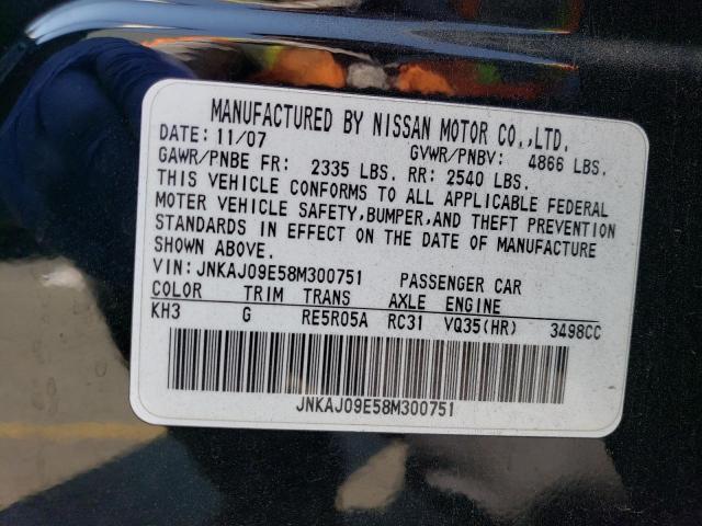 JNKAJ09E58M300751 - 2008 INFINITI EX35 BASE BLACK photo 12