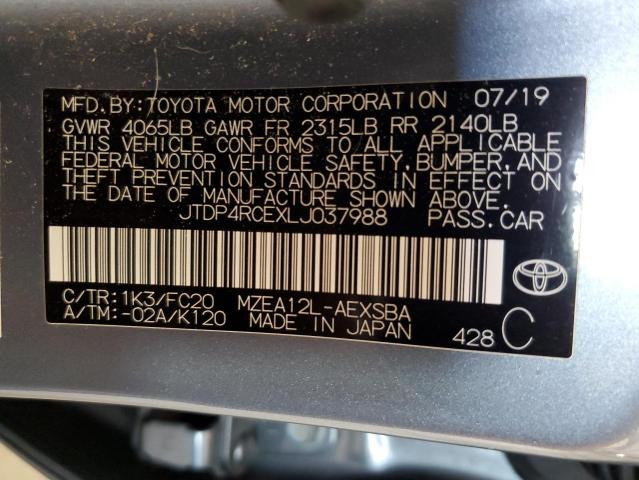 JTDP4RCEXLJ037988 - 2020 TOYOTA COROLLA SE GRAY photo 12