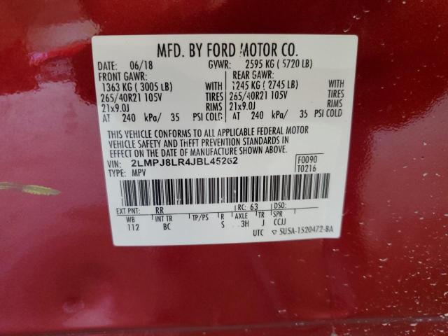 2LMPJ8LR4JBL45262 - 2018 LINCOLN MKX RESERVE Қызыл фото 13