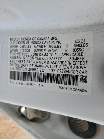 2HGFE2F59NH501922 - 2022 HONDA CIVIC SPORT თეთრი ფოტო 12