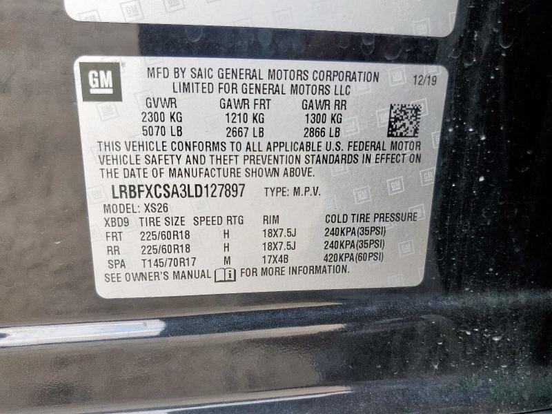 LRBFXCSA3LD127897 - 2020 BUICK ENVISION ESSENCE Սև լուսանկար 13