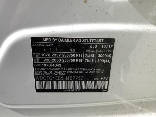 WDCTG4EB5JJ457757 - 2018 MERCEDES-BENZ GLA 250 Beyaz fotoğraf 12