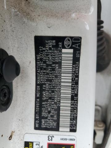 2T1BU4EE9CC805529 - 2012 TOYOTA COROLLA BASE أبيض صورة 12