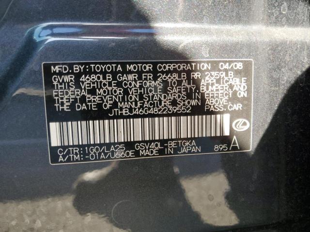 JTHBJ46G482239552 - 2008 LEXUS ES 350 CHARCOAL photo 12