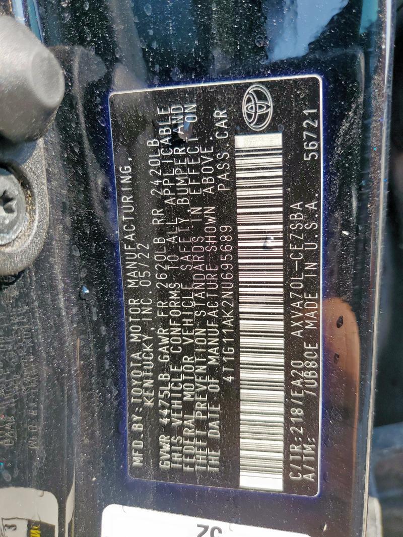 4T1G11AK2NU695689 - 2022 TOYOTA CAMRY SE შავი ფოტო 13