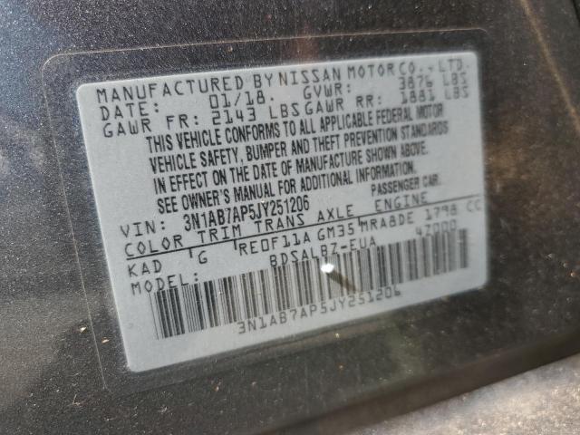 3N1AB7AP5JY251206 - 2018 NISSAN SENTRA S GRAY photo 12