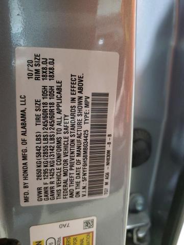 5FNYF6H58MB034425 - 2021 HONDA PILOT EXL SILVER photo 13