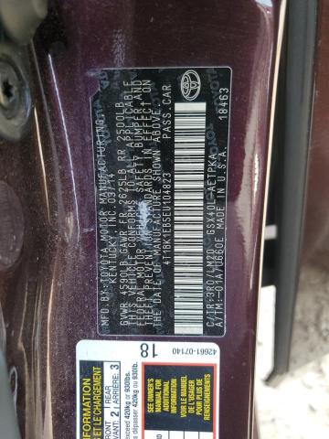 4T1BK1EB5EU104823 - 2014 TOYOTA AVALON BASE 勃艮第红 照片 13