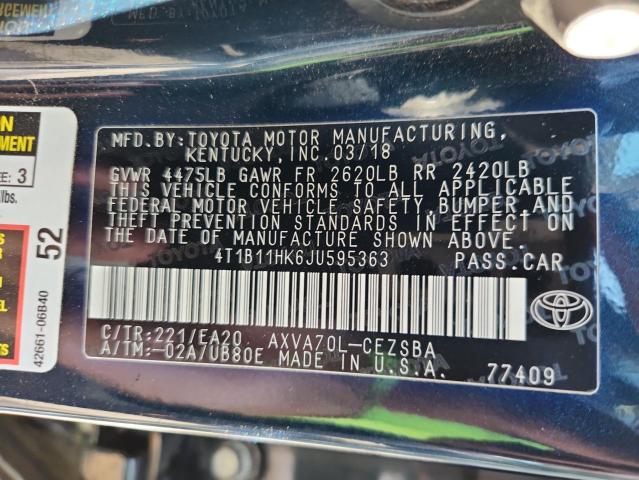 4T1B11HK6JU595363 - 2018 TOYOTA CAMRY L BLUE photo 13