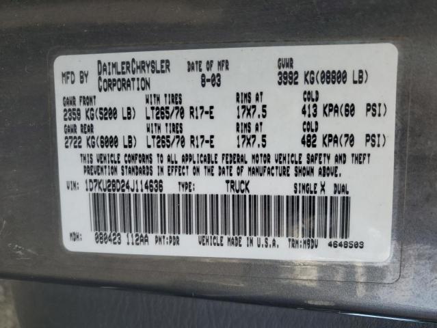 1D7KU28D24J114636 - 2004 DODGE RAM 2500 ST GRAY photo 14