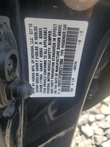 19XFC1F32KE211994 - 2019 HONDA CIVIC EX GRAY photo 12