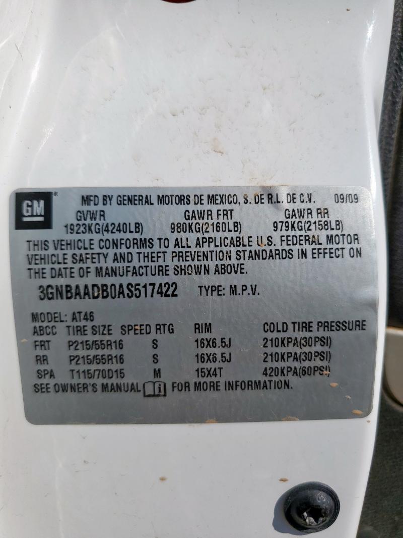 3GNBAADB0AS517422 - 2010 CHEVROLET HHR LS 白色 照片 12