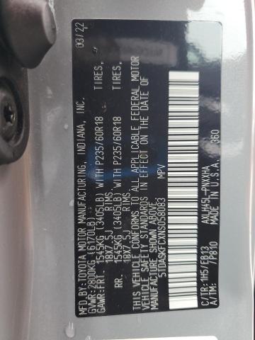 5TDASKFCXNS058083 - 2022 TOYOTA SIENNA XLE SILVER photo 13