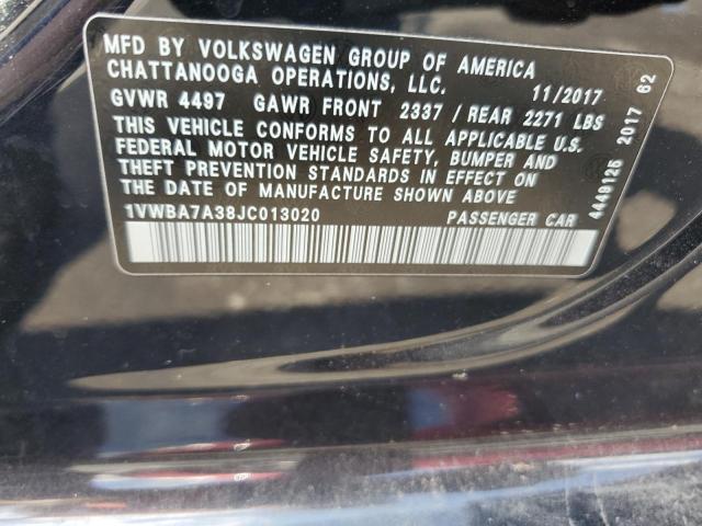1VWBA7A38JC013020 - 2018 VOLKSWAGEN PASSAT SE Negro foto 12