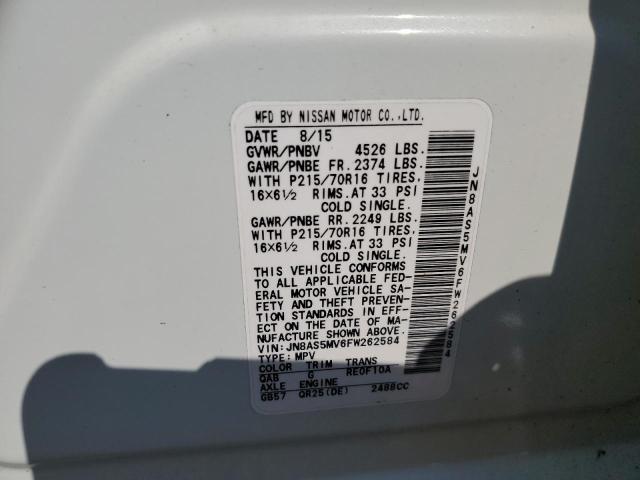 JN8AS5MV6FW262584 - 2015 NISSAN ROGUE SELE S WHITE photo 12