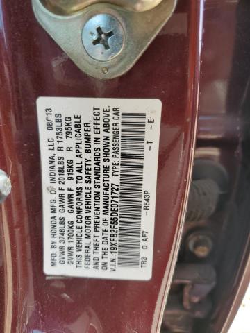19XFB2F55DE071727 - 2013 HONDA CIVIC LX BURGUNDY photo 13