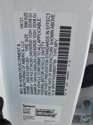 5FNYF7H52MB007789 - 2021 HONDA PASSPORT EXL Beyaz fotoğraf 13