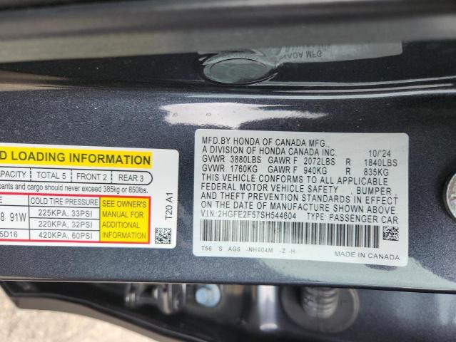 2HGFE2F57SH544604 - 2025 HONDA CIVIC SPORT CHARCOAL photo 13