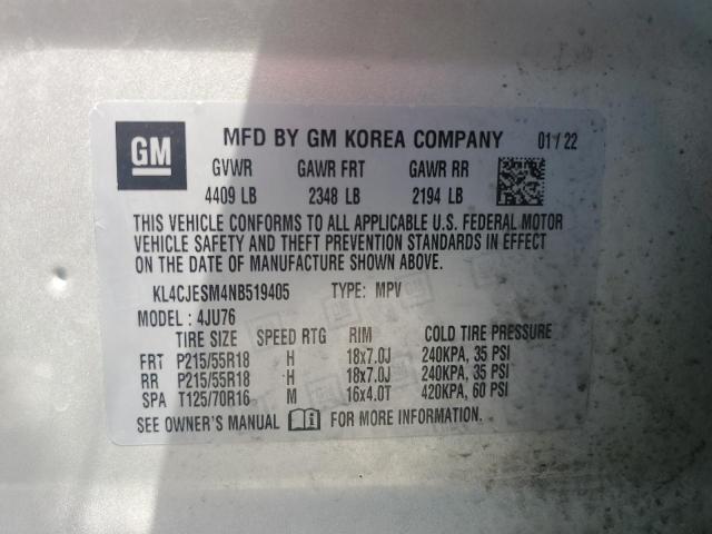 KL4CJESM4NB519405 - 2022 BUICK ENCORE PREFERRED ვერცხლისფერი ფოტო 12