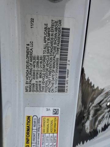 1HGCV1F3XNA099306 - 2022 HONDA ACCORD SPORT WHITE photo 12