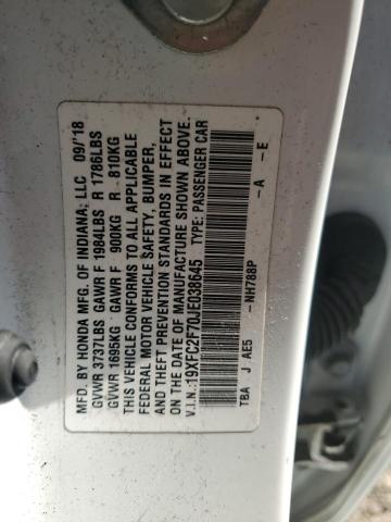 19XFC2F70JE038645 - 2018 HONDA CIVIC EX WHITE photo 12