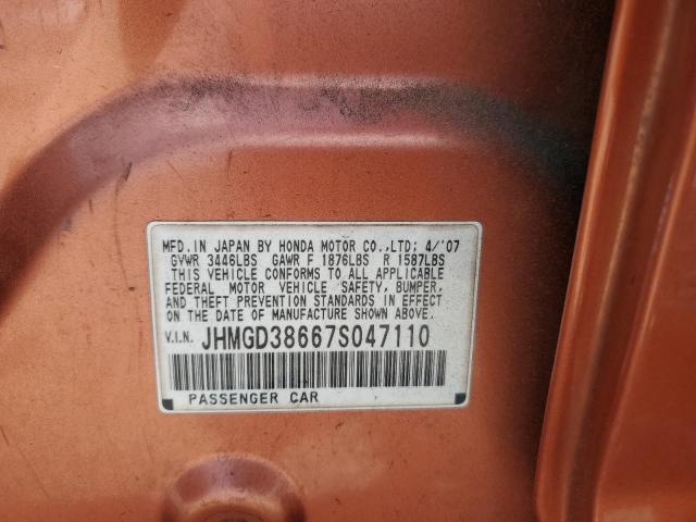 JHMGD38667S047110 - 2007 HONDA FIT S TAN photo 13