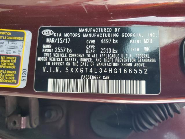 5XXGT4L34HG166552 - 2017 KIA OPTIMA LX ბურგუნდია ფოტო 12