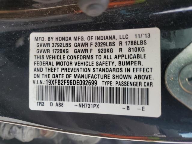 19XFB2F96DE092699 - 2013 HONDA CIVIC EXL შავი ფოტო 12