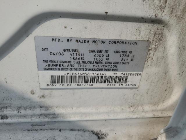 JM1BK34M581156445 - 2008 MAZDA SPEED 3 WHITE photo 12
