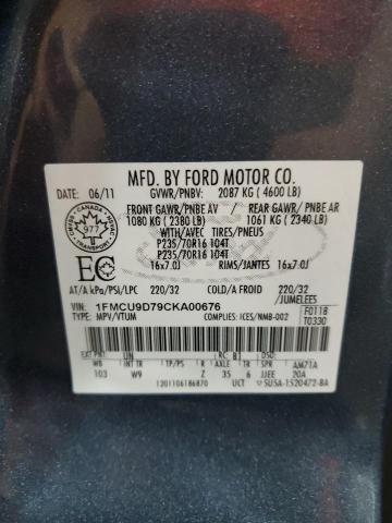 1FMCU9D79CKA00676 - 2012 FORD ESCAPE XLT BLUE photo 12