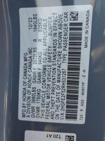 2HGFE2F52RH531267 - 2024 HONDA CIVIC SPORT 蓝色 照片 12