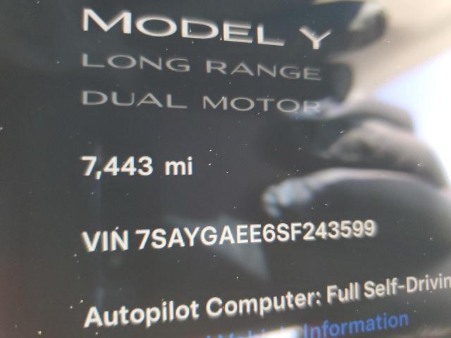7SAYGAEE6SF243599 - 2025 TESLA MODEL Y GRAY photo 9