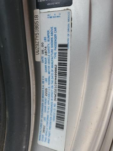 3VWCD21C9YM499862 - 2000 VOLKSWAGEN NEW BEETLE GLS Արծաթագույն լուսանկար 12