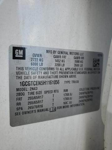 1GCGTCEN5H1161056 - 2017 CHEVROLET COLORADO LT WHITE photo 12