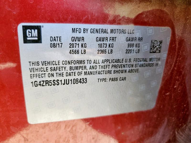 1G4ZR5SS1JU108433 - 2018 BUICK LACROSSE PREMIUM Tünd qırmızı foto 12