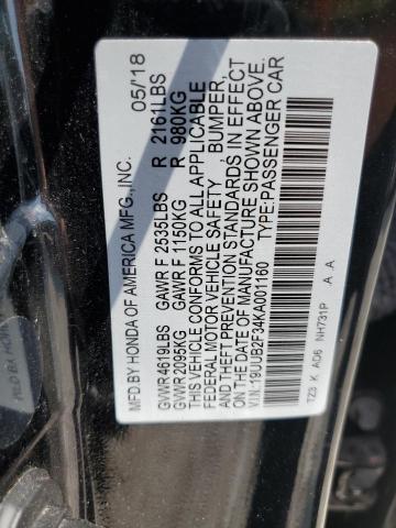 19UUB2F34KA001160 - 2019 ACURA TLX BLACK photo 12