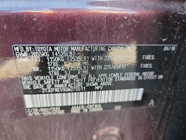 2T3ZFREVXGW275511 - 2016 TOYOTA RAV4 LE PURPLE photo 13