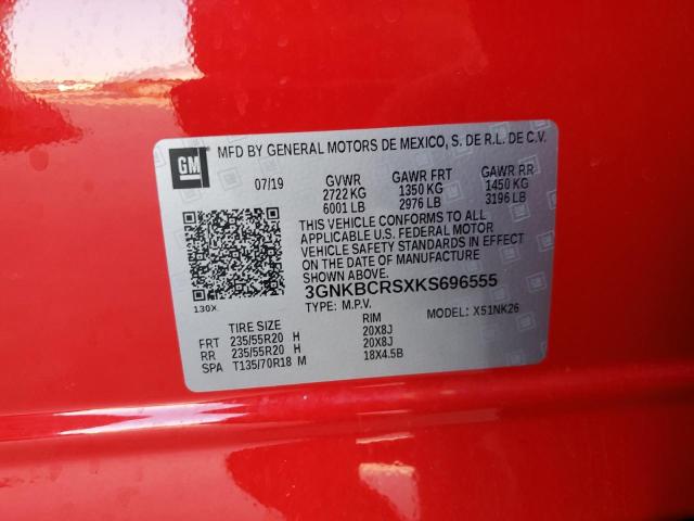 3GNKBCRSXKS696555 - 2019 CHEVROLET BLAZER 2LT RED photo 12