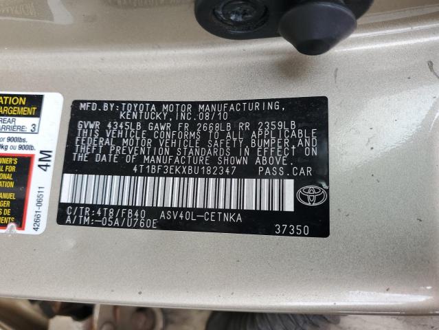 4T1BF3EKXBU182347 - 2011 TOYOTA CAMRY BASE ოქროსფერი ფოტო 12
