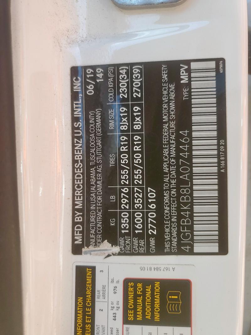 4JGFB4KB8LA074464 - 2020 MERCEDES-BENZ GLE 350 4MATIC WHITE photo 13