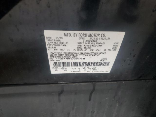 1FM5K7D86JGB77035 - 2018 FORD EXPLORER XLT Qara foto 12