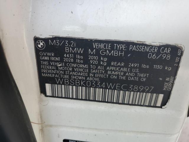 WBSBK0334WEC38997 - 1998 BMW M3 AUTOMATIC WHITE photo 12